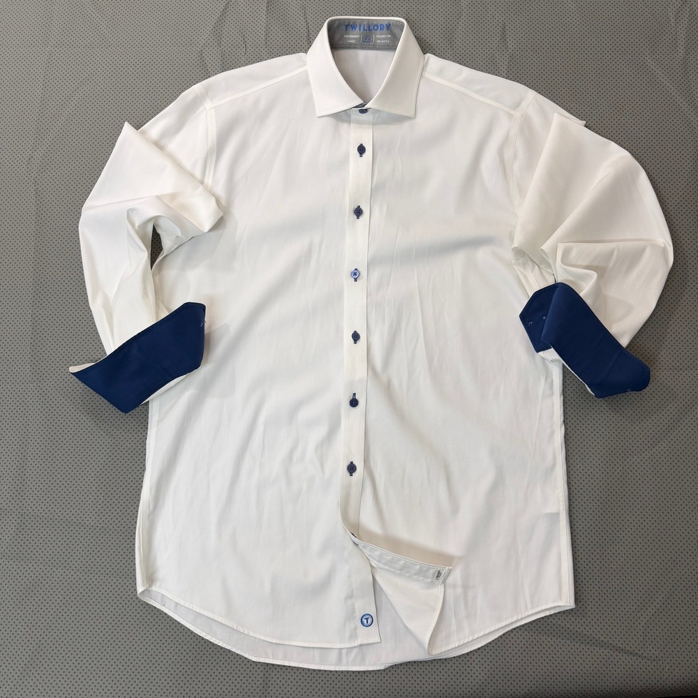 Twillory Dress Shirt Men 15.5 34-35 White Performance Coolmax Tailored Fit